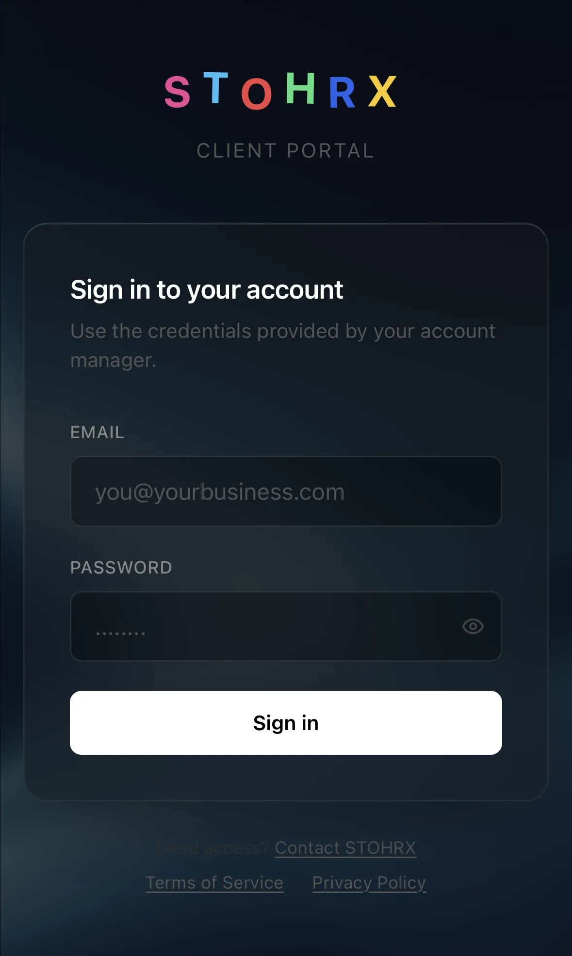 Dashboard sign-in screen on a phone