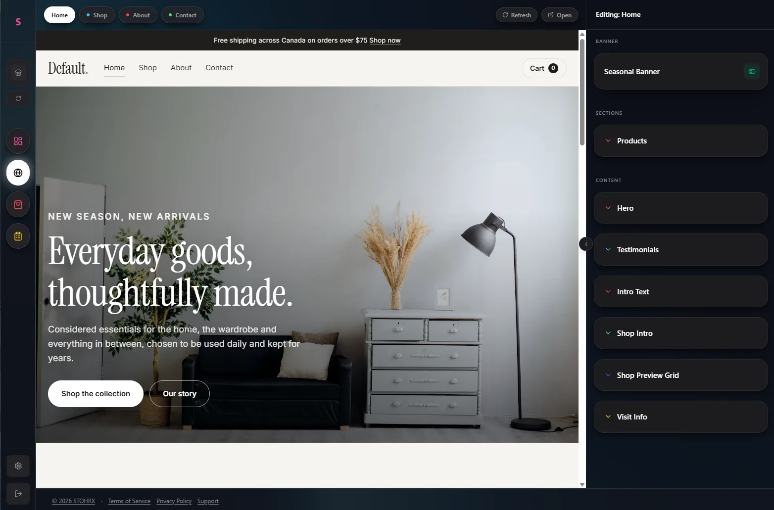Dashboard site editor