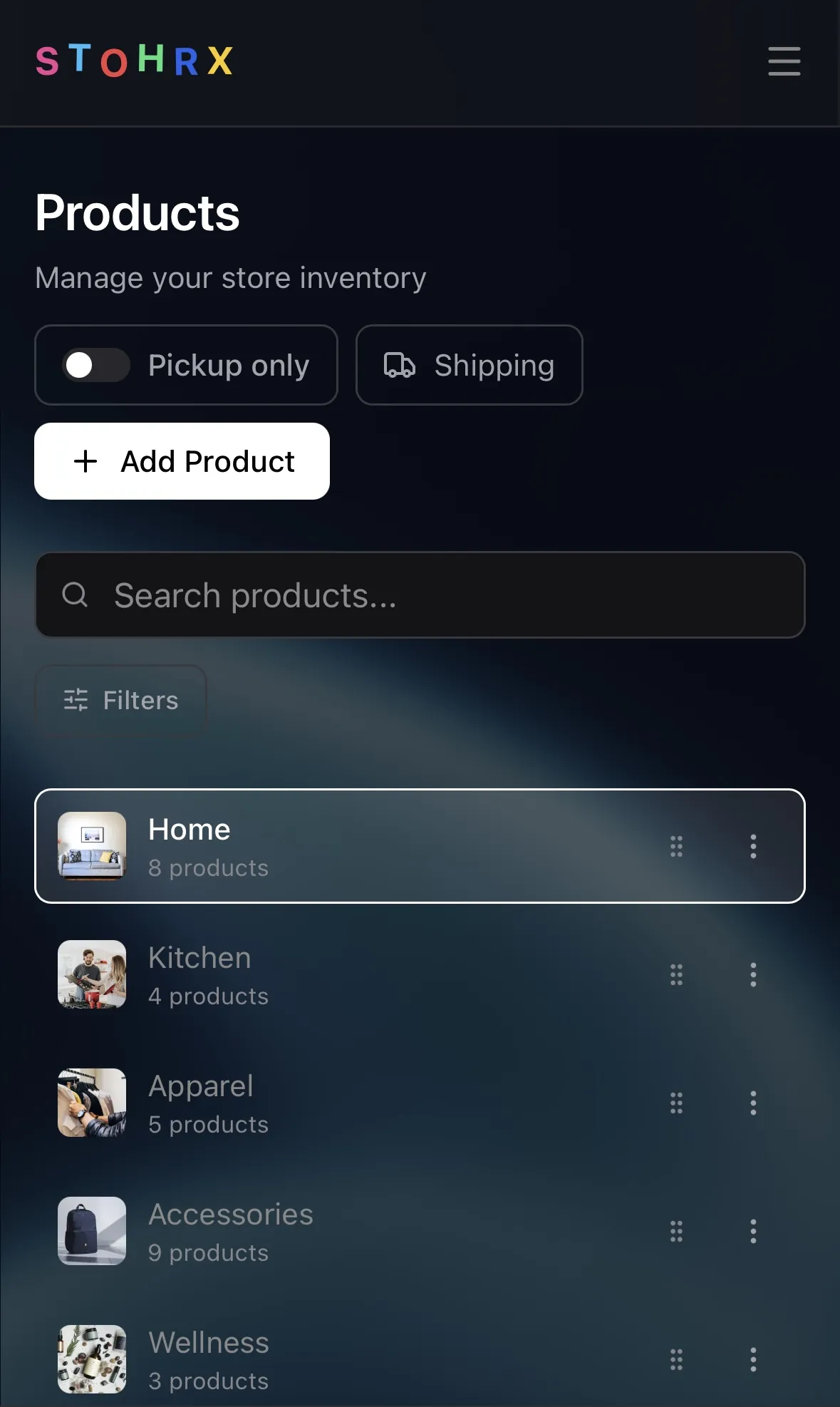 Dashboard product management on a phone