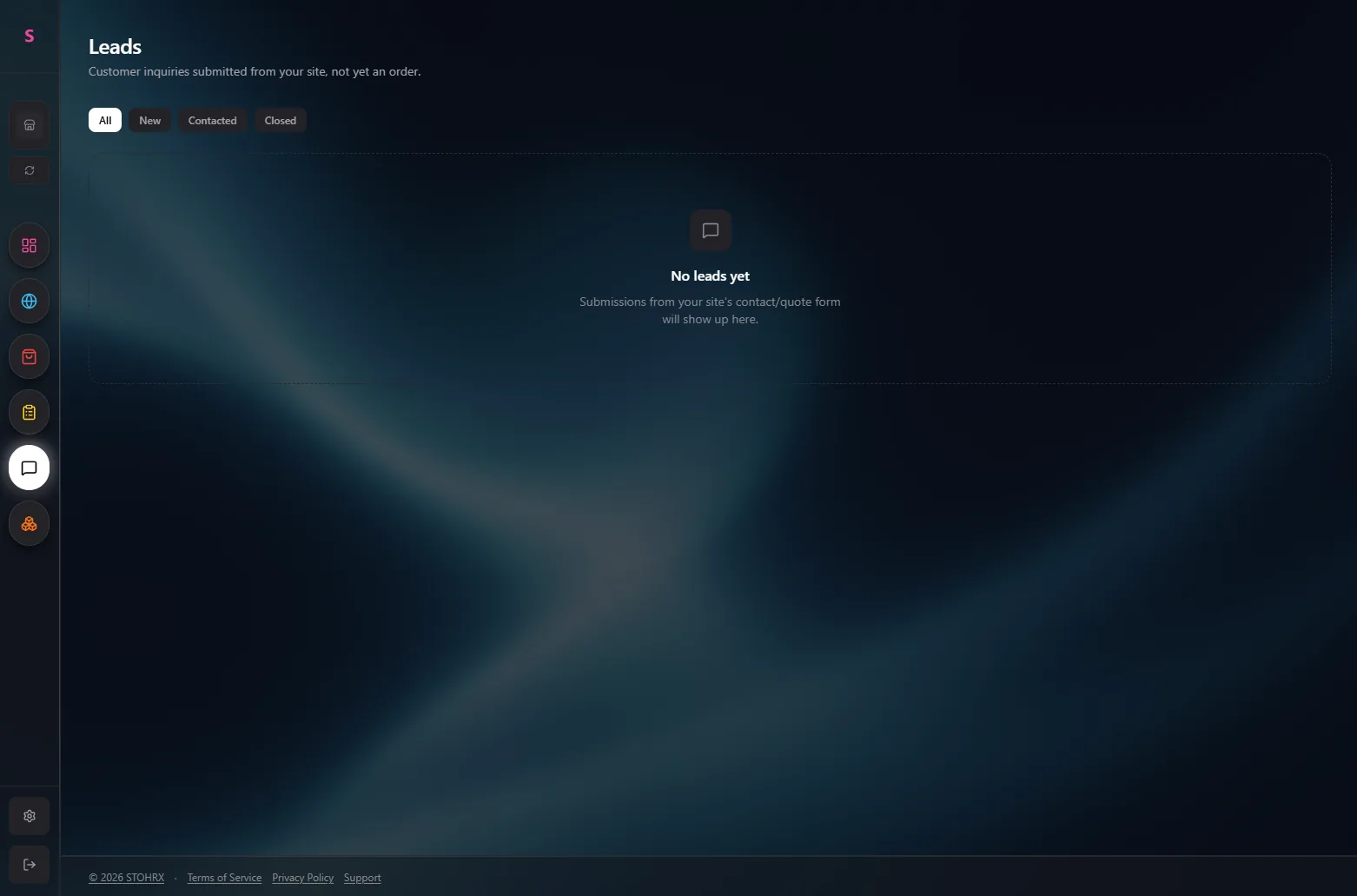 Dashboard leads page, one of many more tools